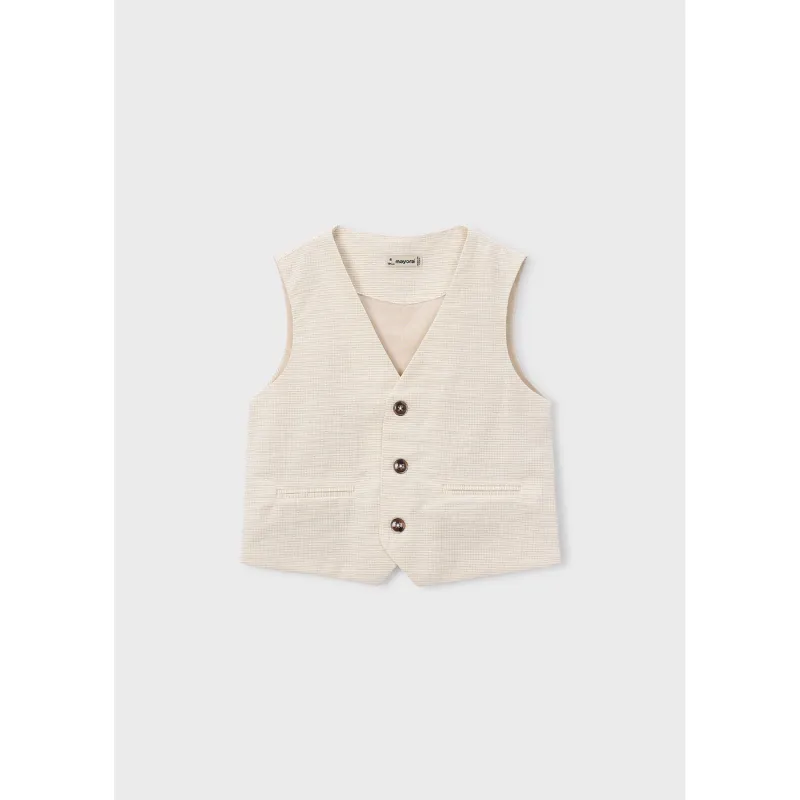 BEIGE STRIPE VEST 3BUTTONS IMITATION POCKETS / 3379-026