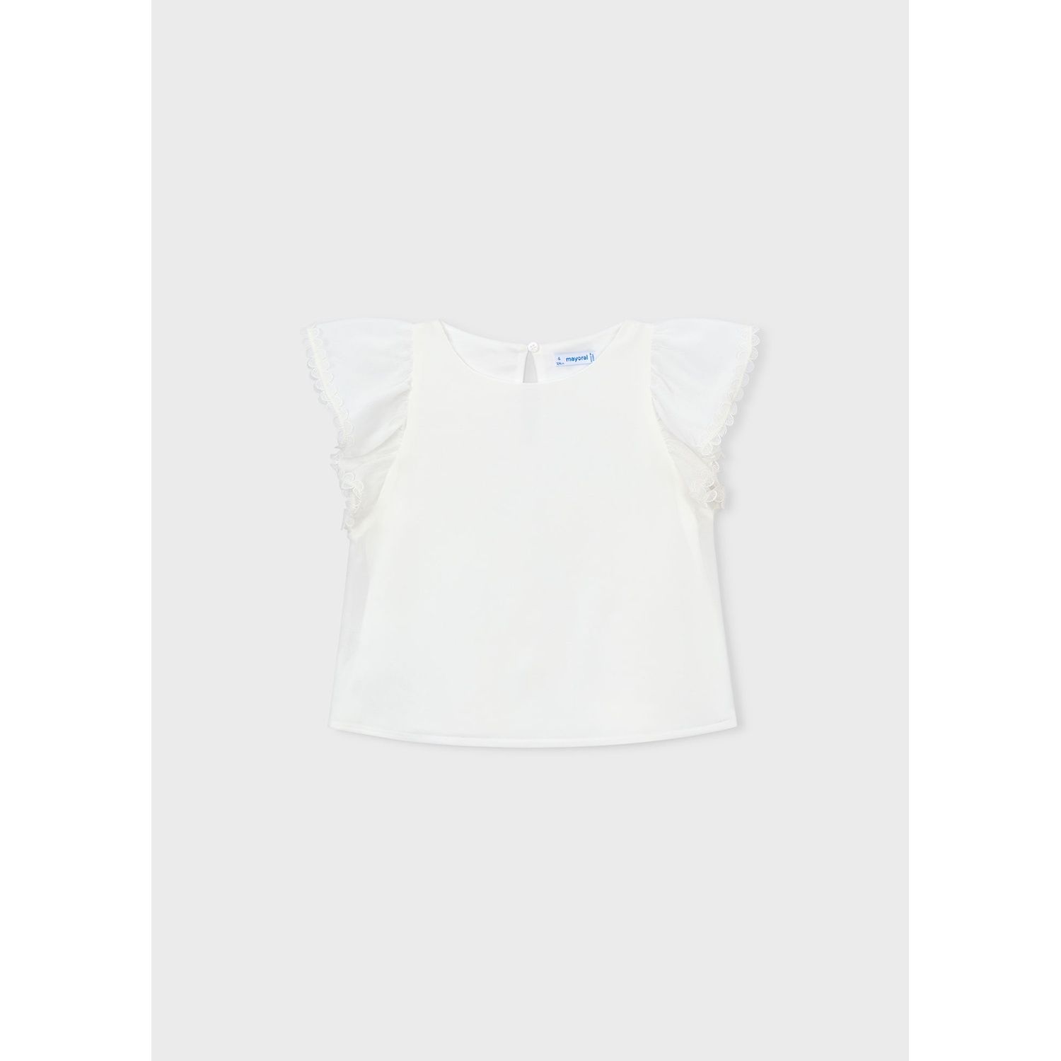 OFF WHITE GAUZE BLOUSE WITH LACE TRIM / 3195-042