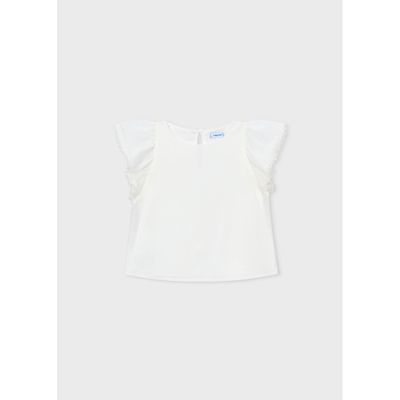 OFF WHITE GAUZE BLOUSE WITH LACE TRIM / 3195-042