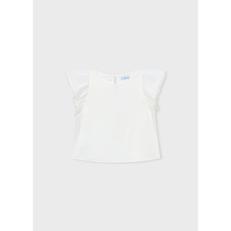 OFF WHITE GAUZE BLOUSE WITH LACE TRIM / 3195-042 OFF WHITE GAUZE BLOUSE WITH LACE TRIM / 3195-042