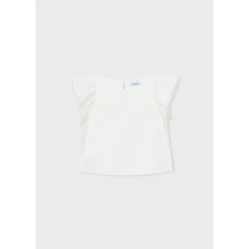OFF WHITE GAUZE BLOUSE WITH LACE TRIM / 3195-042