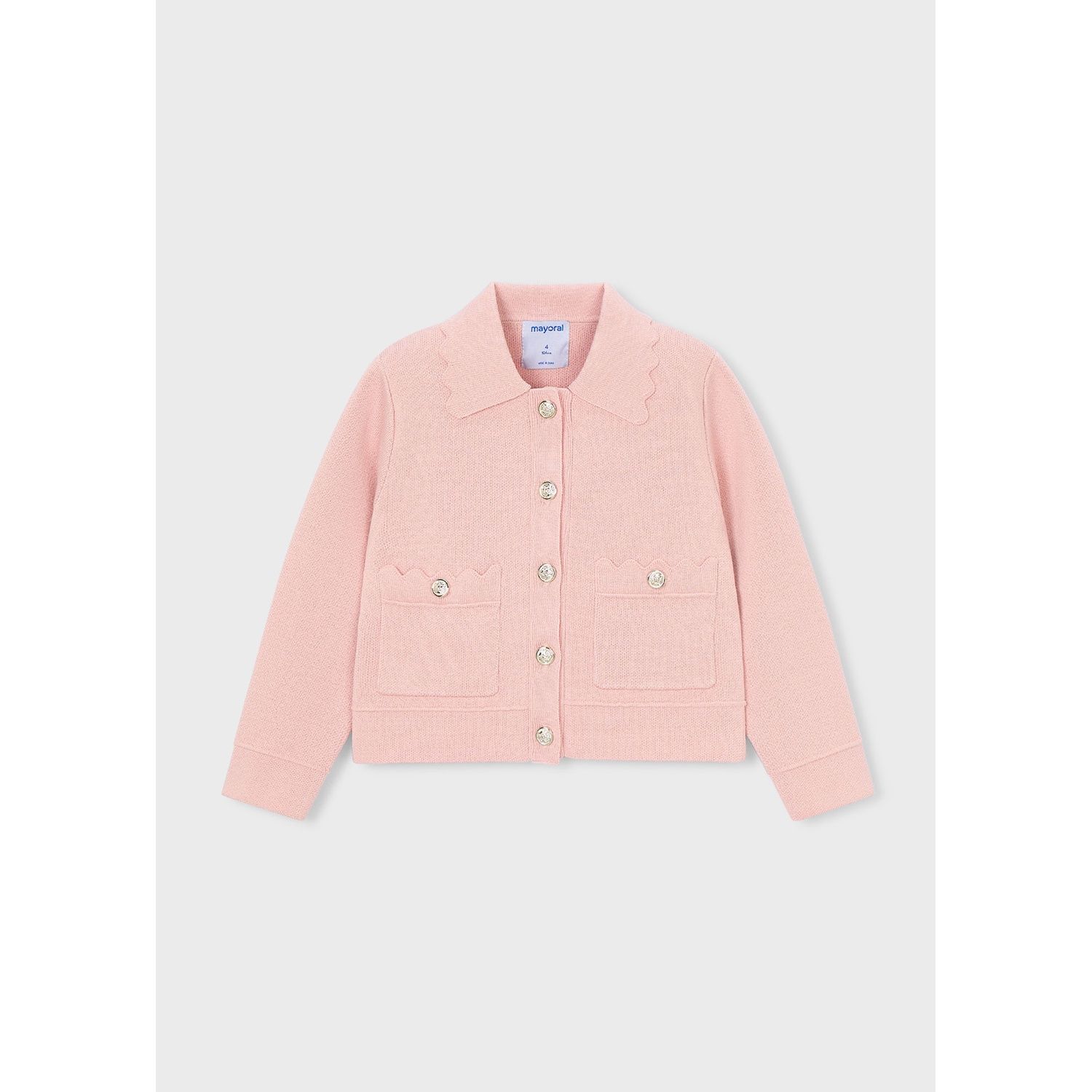 PINK KNIT JACKET 2POCKET SCALLOPED COLLAR TRIM / 3450-089