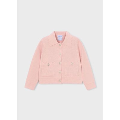 PINK KNIT JACKET 2POCKET SCALLOPED COLLAR TRIM / 3450-089