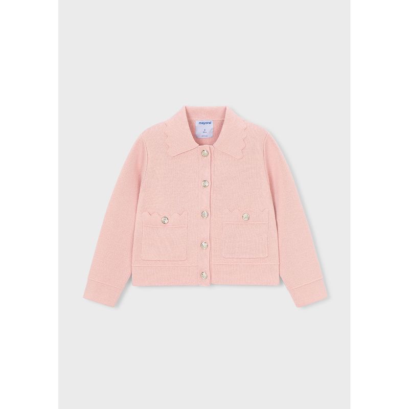 PINK KNIT JACKET 2POCKET SCALLOPED COLLAR TRIM / 3450-089
