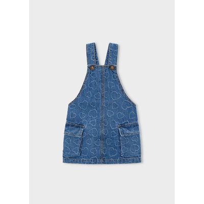 DENIM OVERALL SKIRT HEART PRINT 2POCKETS / 3910-078