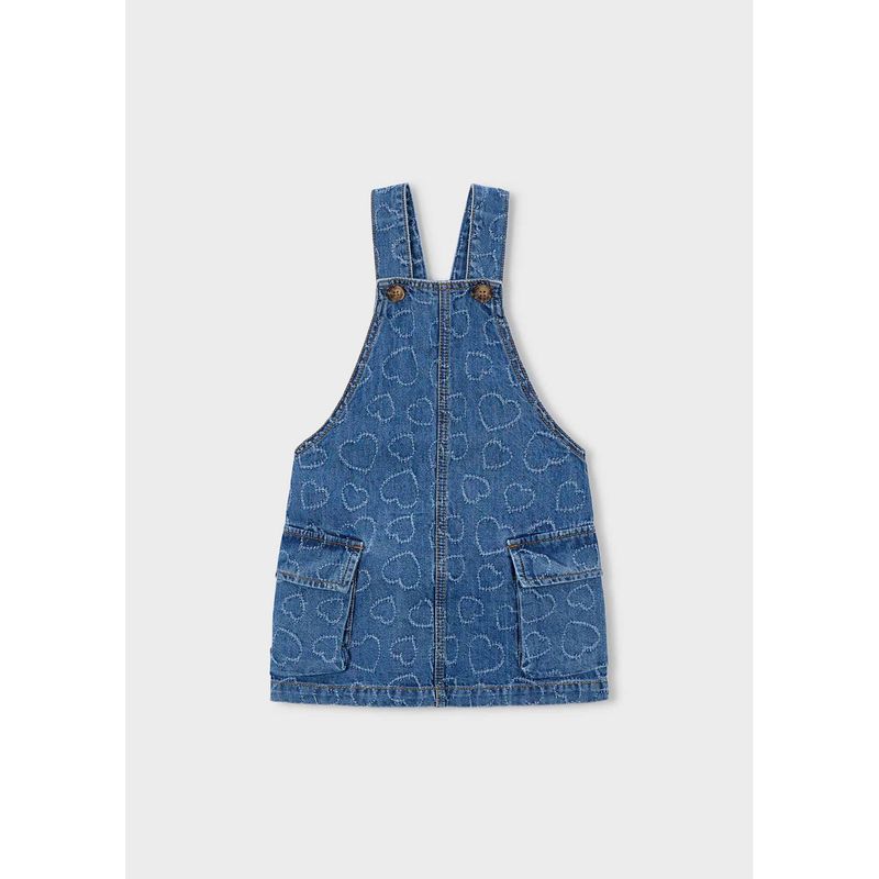 DENIM OVERALL SKIRT HEART PRINT 2POCKETS / 3910-078