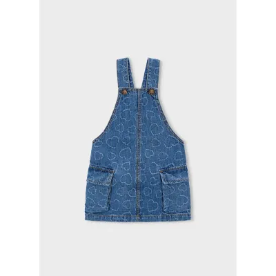 DENIM OVERALL SKIRT HEART PRINT 2POCKETS / 3910-078
