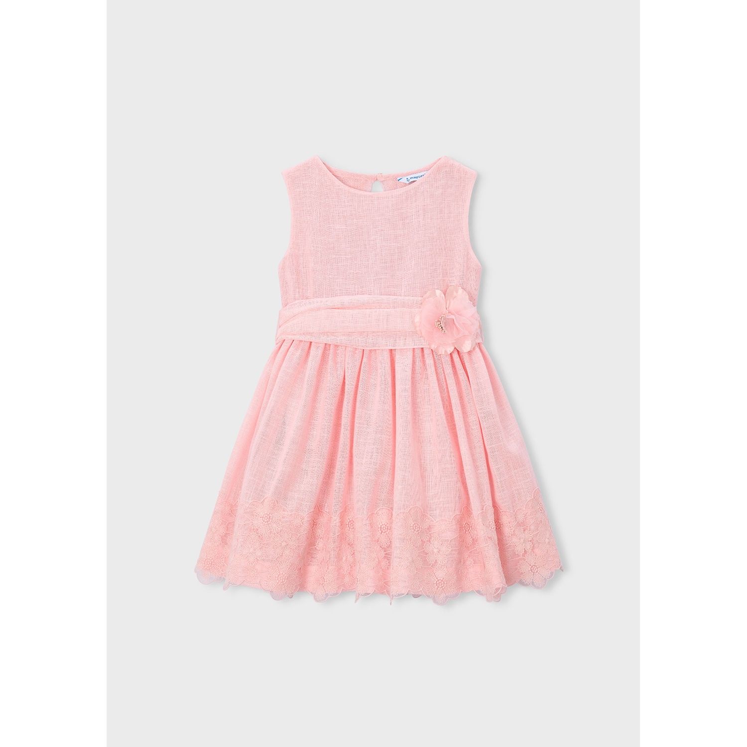 PINK DRESS & BELT LACE BACK & HEM TRIM FLOWER / 3914-43