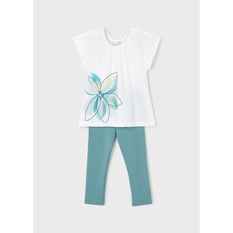 2PC MINT & CREAM LEGGING SET FLOWER PRINT / 3723-021