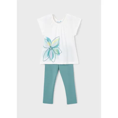 2PC MINT & CREAM LEGGING SET FLOWER PRINT / 3723-021