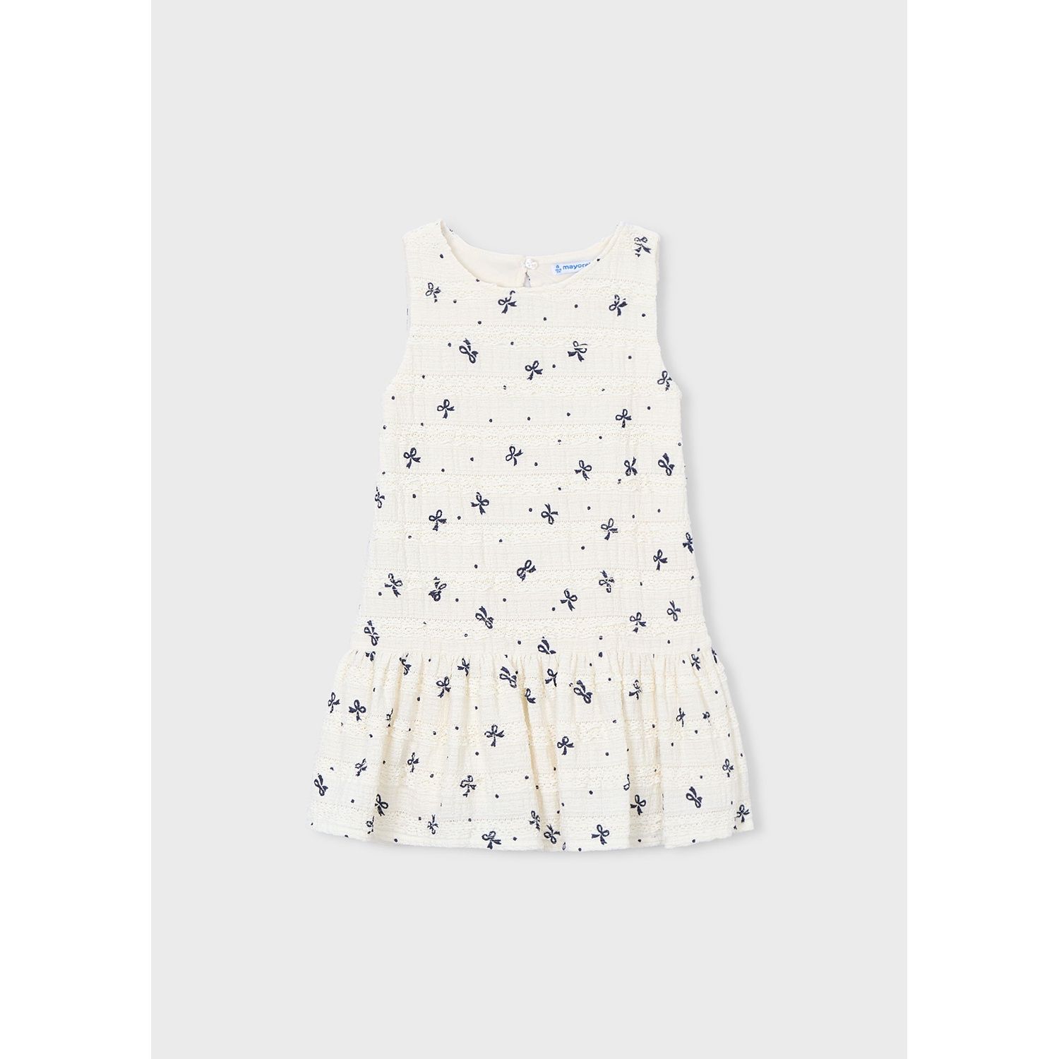 CREAM DRESS NVY BOWS PRINT LACE TRIM / 3945-027