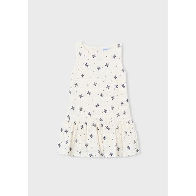 CREAM DRESS NVY BOWS PRINT LACE TRIM / 3945-027