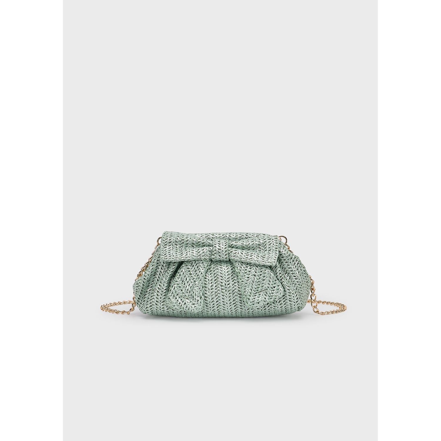 LAKE GREEN CLUTCH PURSE BOW TRIM WOVEN PATTERN / 10207-048
