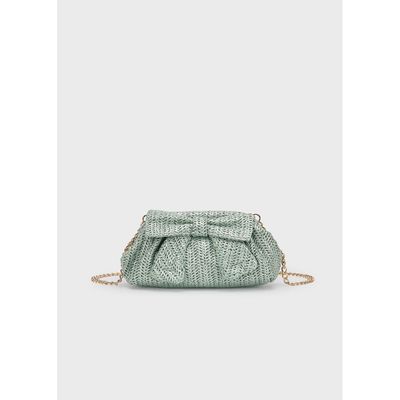 LAKE GREEN CLUTCH PURSE BOW TRIM WOVEN PATTERN / 10207-048