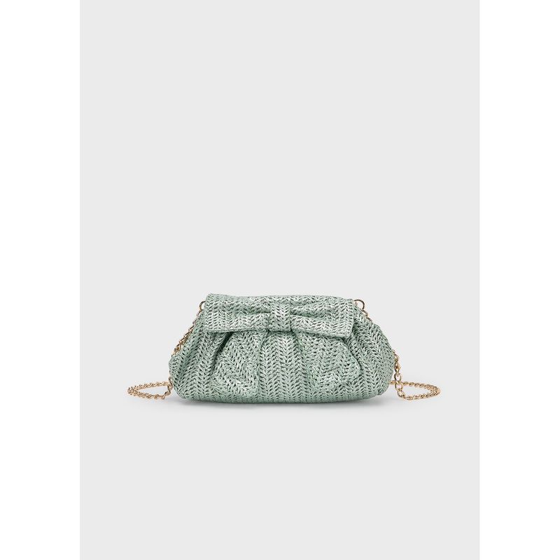 LAKE GREEN CLUTCH PURSE BOW TRIM WOVEN PATTERN / 10207-048