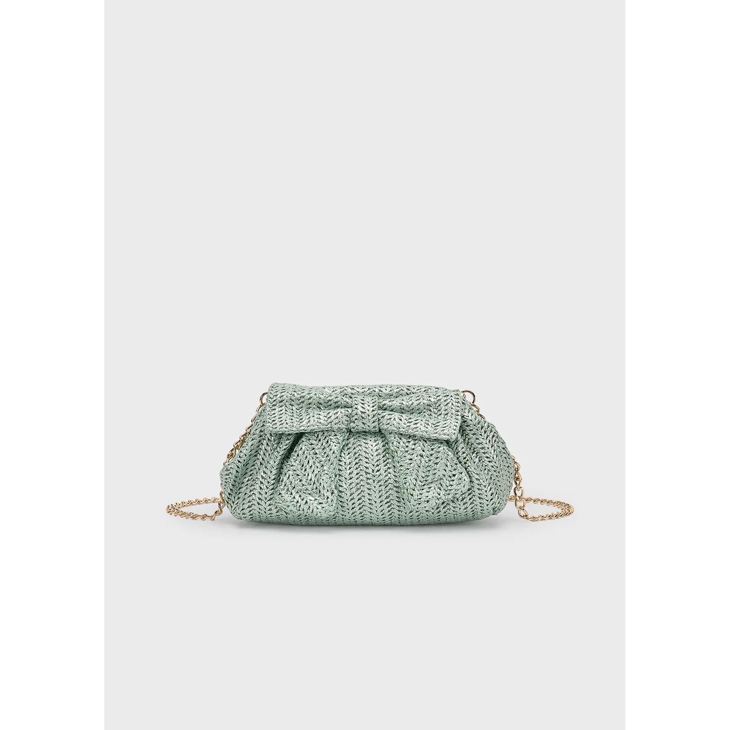 LAKE GREEN CLUTCH PURSE BOW TRIM WOVEN PATTERN / 10207-048 LAKE GREEN CLUTCH PURSE BOW TRIM WOVEN PATTERN / 10207-048