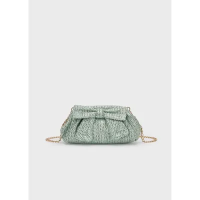 LAKE GREEN CLUTCH PURSE BOW TRIM WOVEN PATTERN / 10207-048