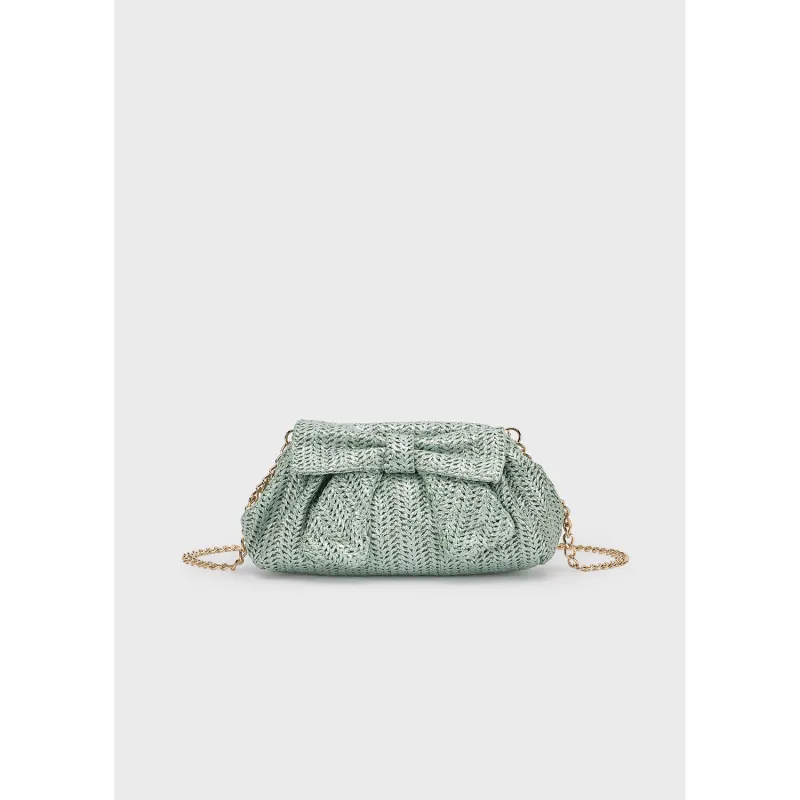 LAKE GREEN CLUTCH PURSE BOW TRIM WOVEN PATTERN / 10207-048