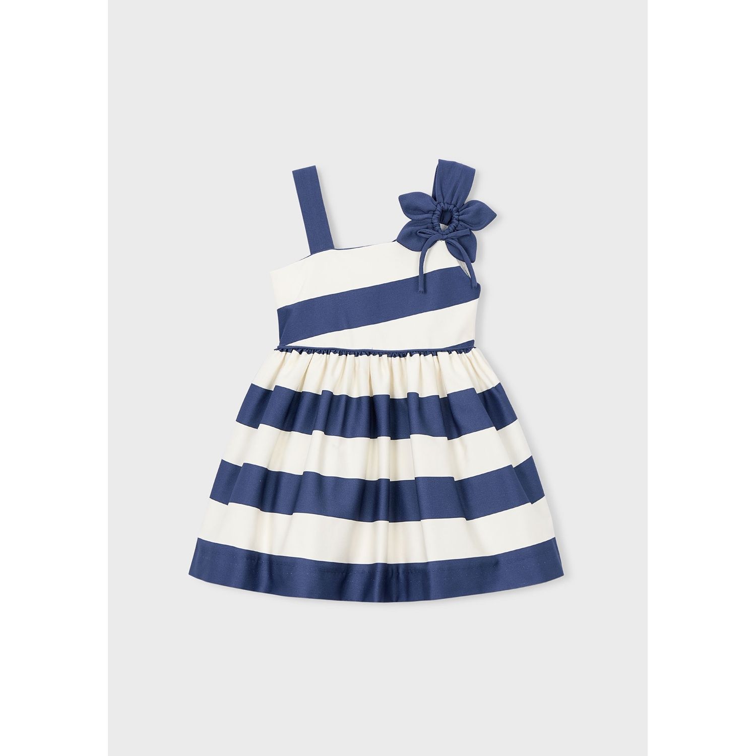 NAVY & CREAM STRIPED DRESS FLOWER APPLIQUE / 3924-091