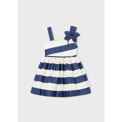 NAVY & CREAM STRIPED DRESS FLOWER APPLIQUE / 3924-091