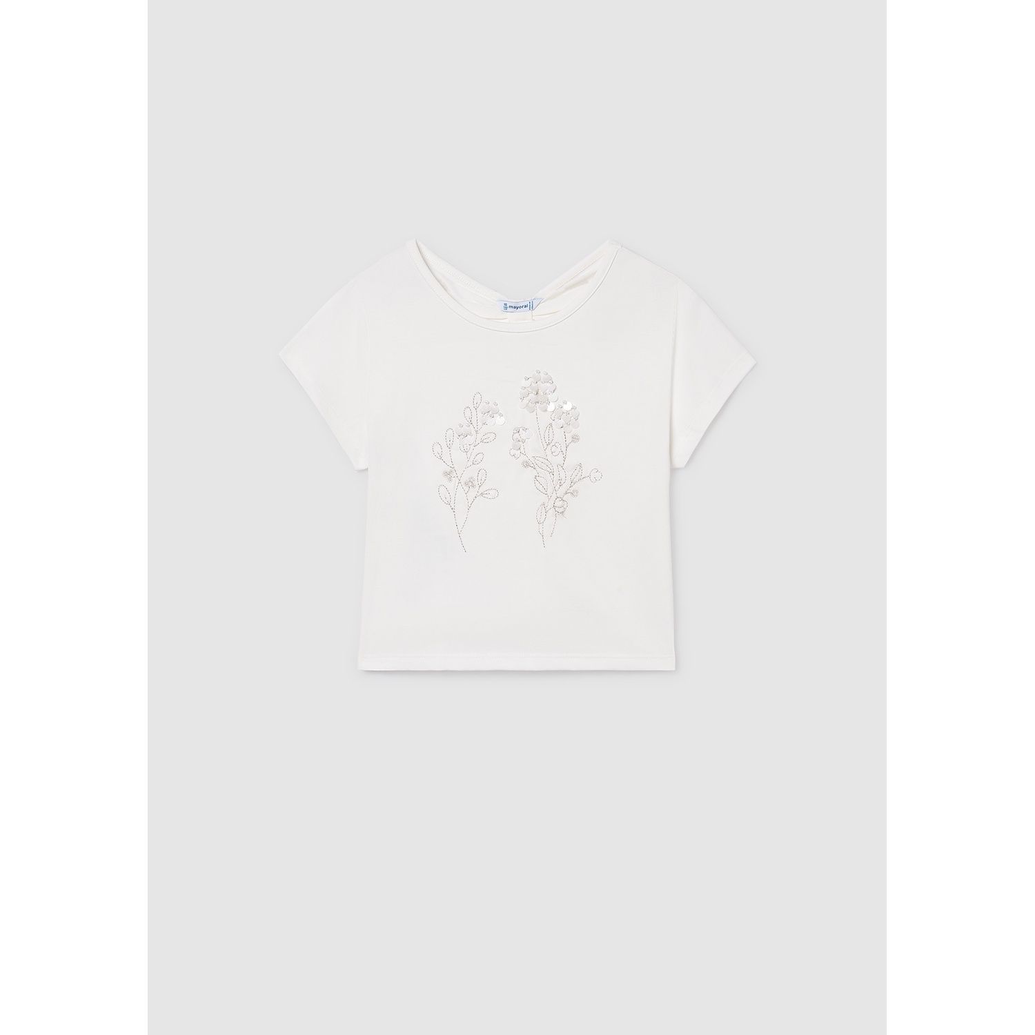 OFF WHITE TSHIRT SEQUIN & GOLD THREAD EMBROIDERY / 6002-091