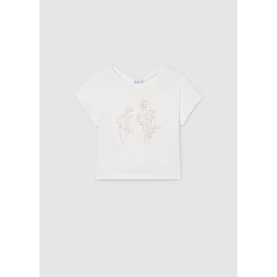 OFF WHITE TSHIRT SEQUIN & GOLD THREAD EMBROIDERY / 6002-091