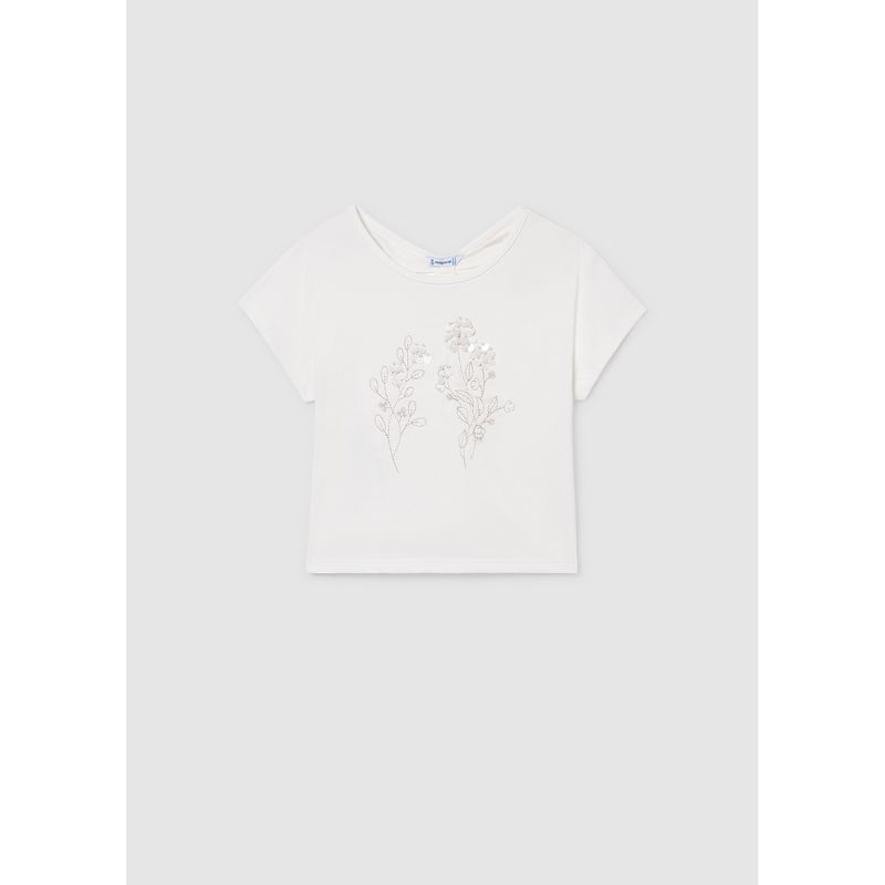 OFF WHITE TSHIRT SEQUIN & GOLD THREAD EMBROIDERY / 6002-091