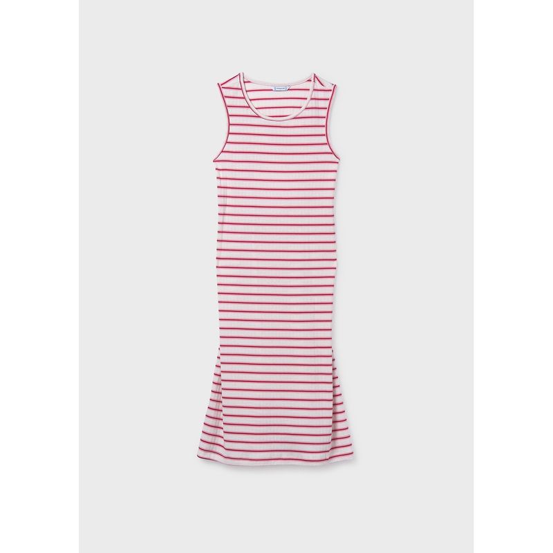 WHITE & RED STRIPED DRESS LONG / 6914-076