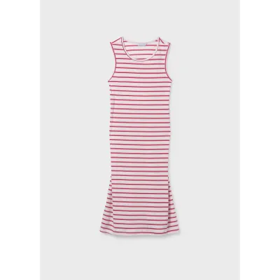 WHITE & RED STRIPED DRESS LONG / 6914-076
