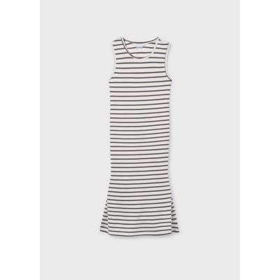 CREAM & BLACK STRIPE DRESS LONG KNIT / 6914-077