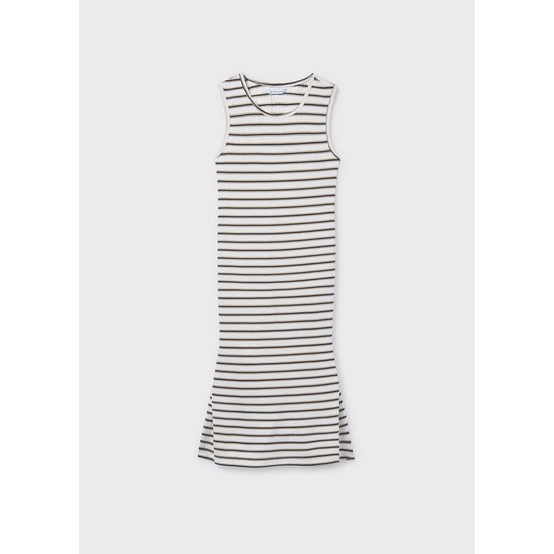 CREAM & BLACK STRIPE DRESS LONG KNIT / 6914-077