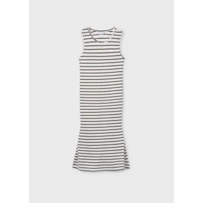 CREAM & BLACK STRIPE DRESS LONG KNIT / 6914-077