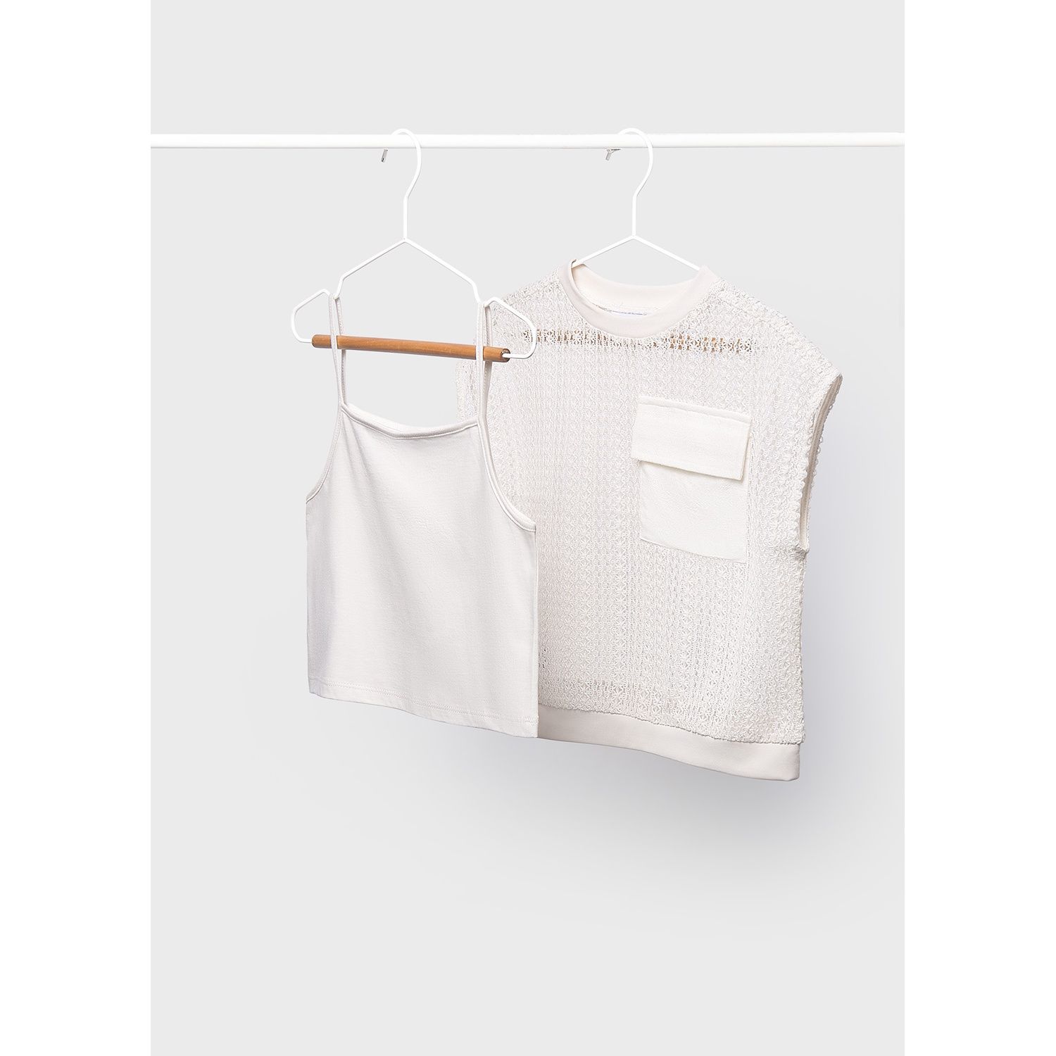 CREAM 2PC TWIN SET WITH POCKET CROCHET / 6160-061 CREAM 2PC TWIN SET WITH POCKET CROCHET / 6160-061