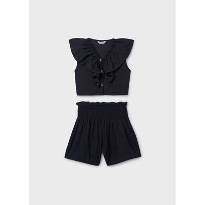 BLACK 2PC SHORT RUFFLED SHORT SET W/SMOCKING / 6207-079