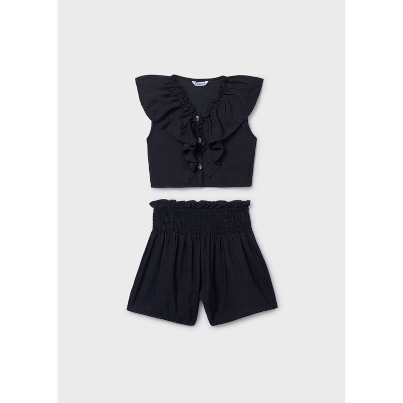 BLACK 2PC SHORT RUFFLED SHORT SET W/SMOCKING / 6207-079