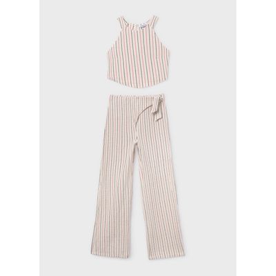 NUDE & CORAL STRIPE PANT SET WIDELEG / 6560-026
