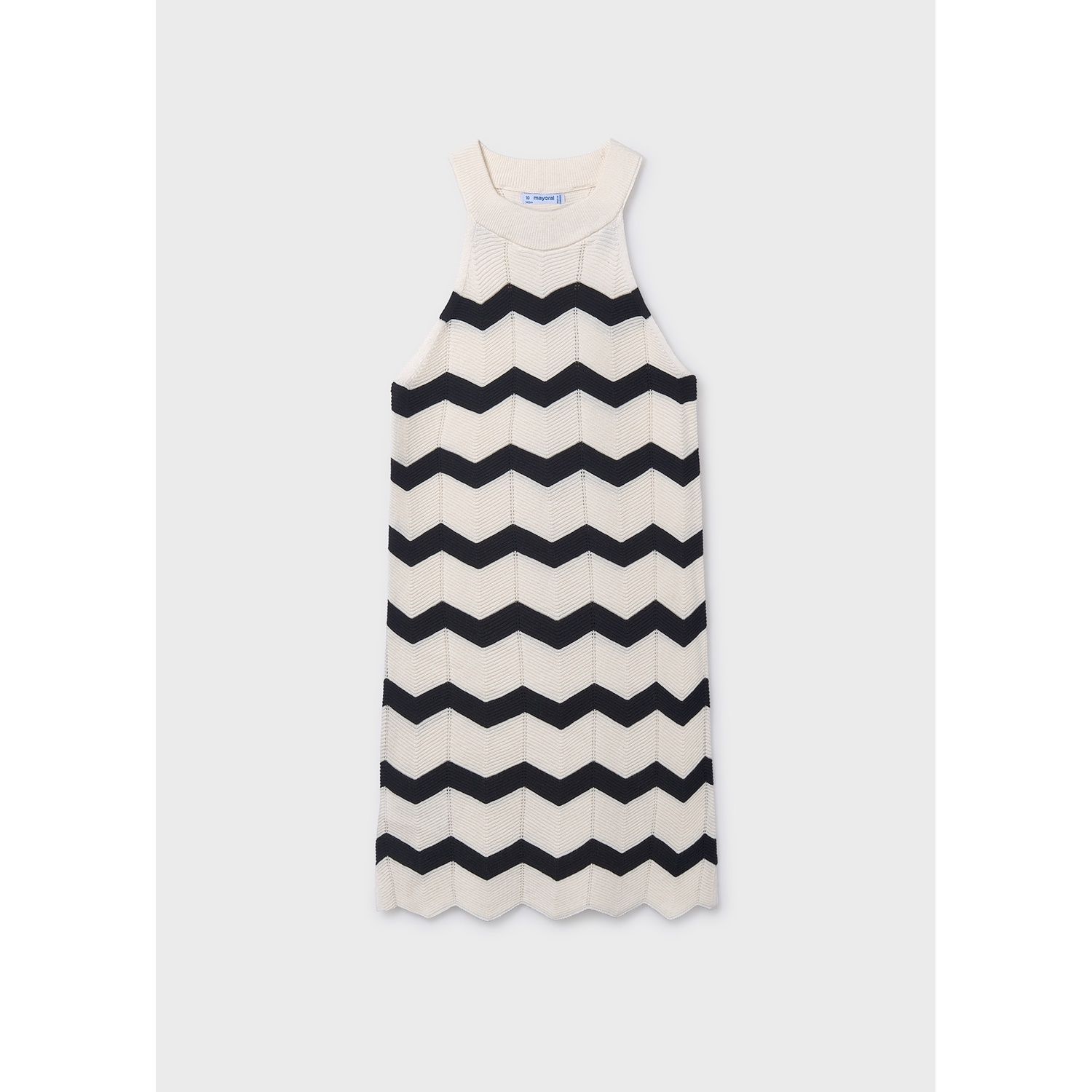 CREAM & BLACK ZIGZAG KNIT DRESS / 6907-065
