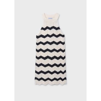 CREAM & BLACK ZIGZAG KNIT DRESS / 6907-065