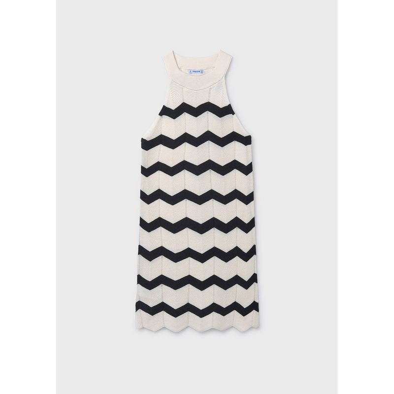 CREAM & BLACK ZIGZAG KNIT DRESS / 6907-065