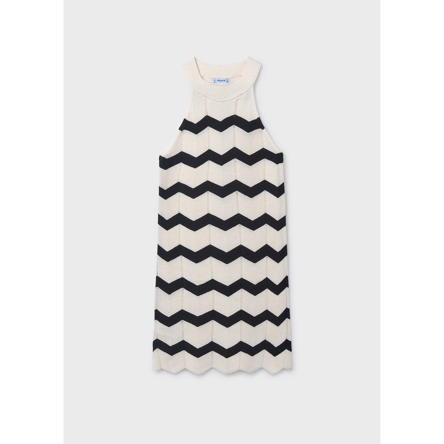 CREAM & BLACK ZIGZAG KNIT DRESS / 6907-065