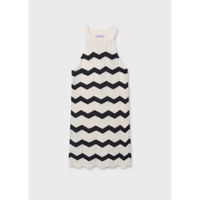 CREAM & BLACK ZIGZAG KNIT DRESS / 6907-065
