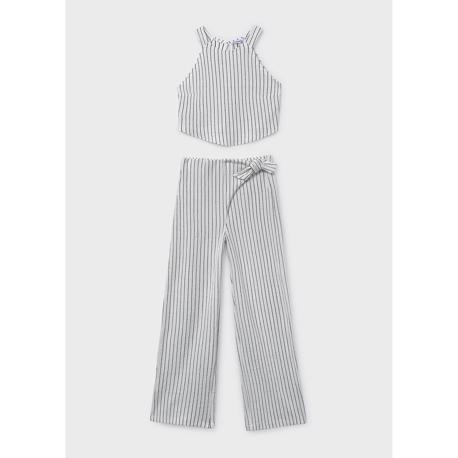 2PC CREAM & BLACK STRIPE PANT SET WIDELEG / 6560-027