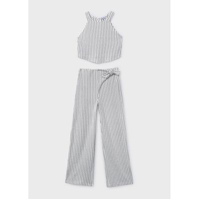 2PC CREAM & BLACK STRIPE PANT SET WIDELEG / 6560-027