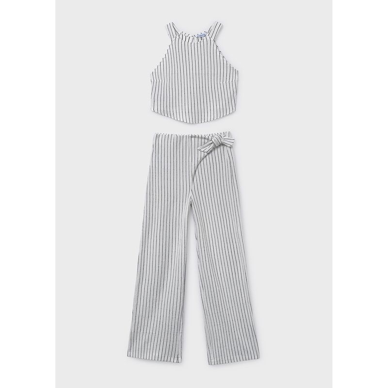 2PC CREAM & BLACK STRIPE PANT SET WIDELEG / 6560-027