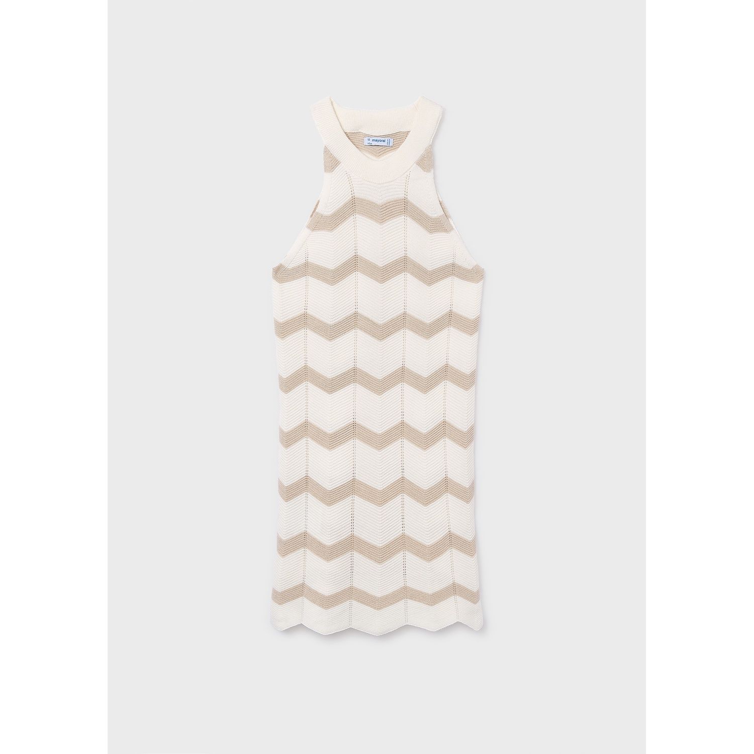 CREAM & BEGE KNIT DRESS ZIG ZAG PATTERN / 6907-064
