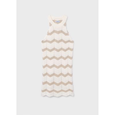 CREAM & BEGE KNIT DRESS ZIG ZAG PATTERN / 6907-064