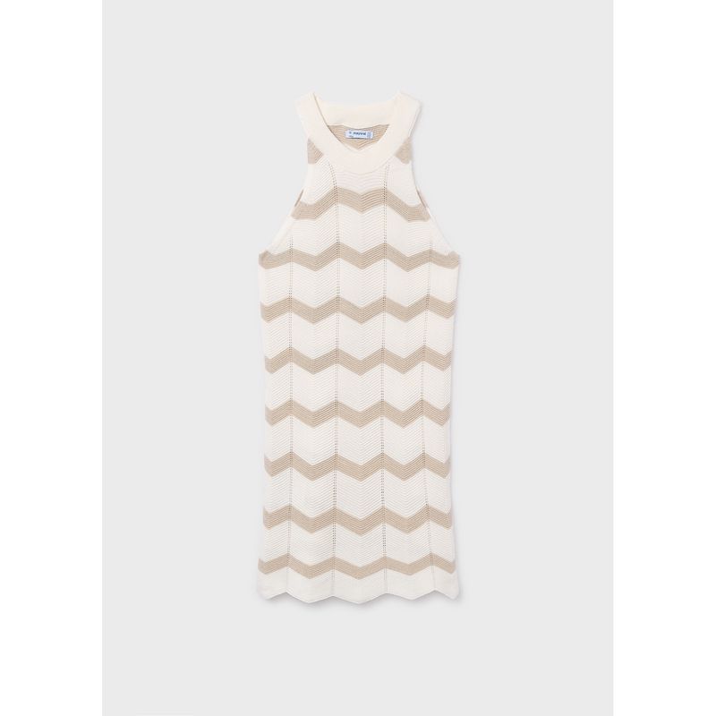 CREAM & BEGE KNIT DRESS ZIG ZAG PATTERN / 6907-064