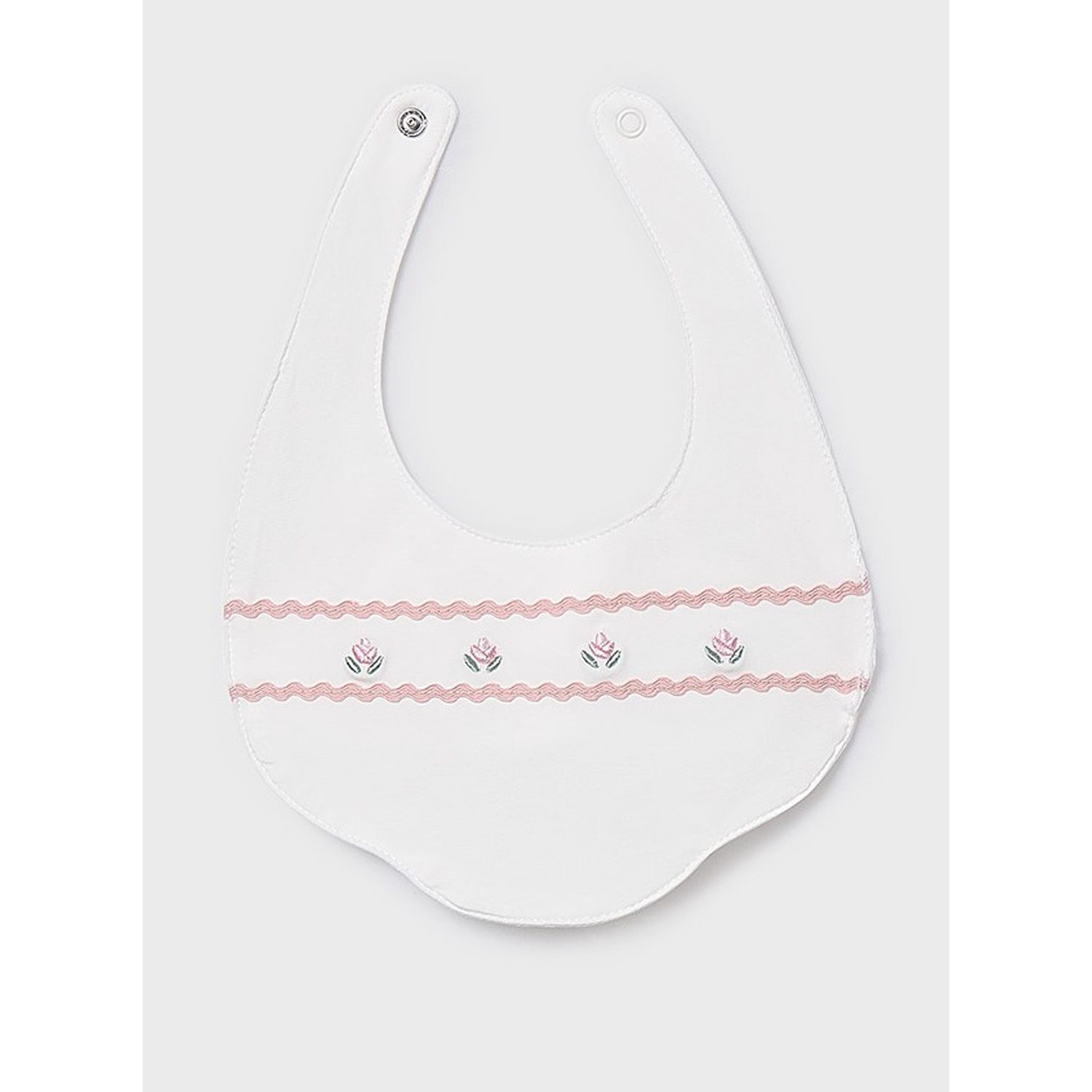 CREAM BIB ROSE RIBBON TRIM & ROSES / 9077-043A
