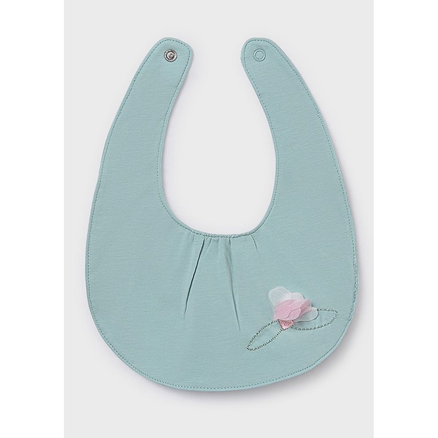 AQUA GREEN BIB PINK CHIFFON FLOWER / 9077-043
