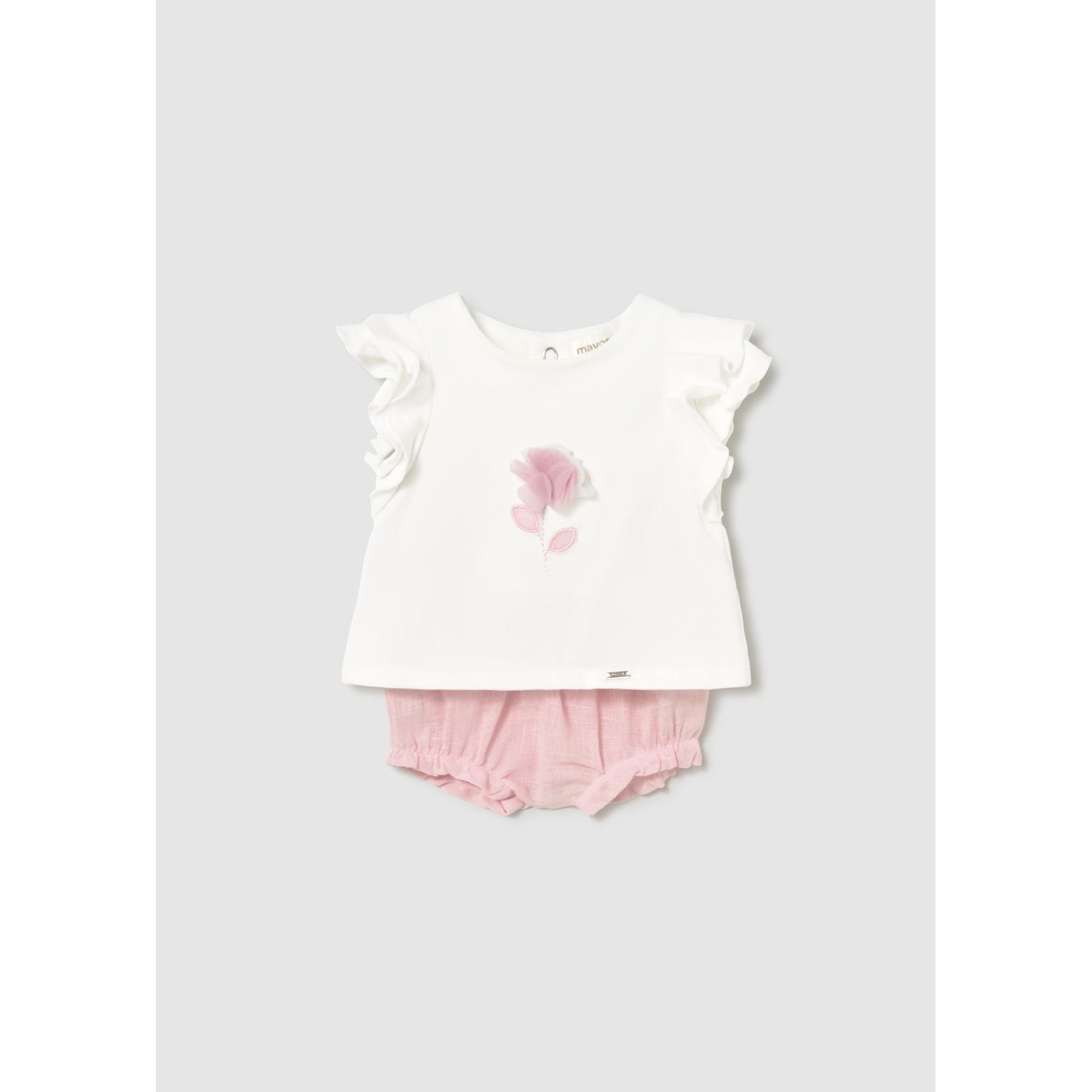 2PC ROSE & WHITE SHORT SET CHIFFON FLOWER / 1289-061